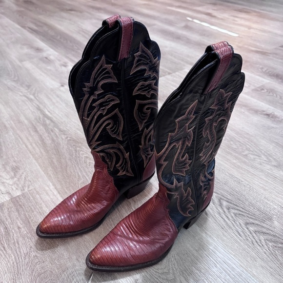 Tony Lama Snake Skin Reptile Cowgirl Boots Brown Black Western Scallop Cowboy 7 - Picture 4 of 9